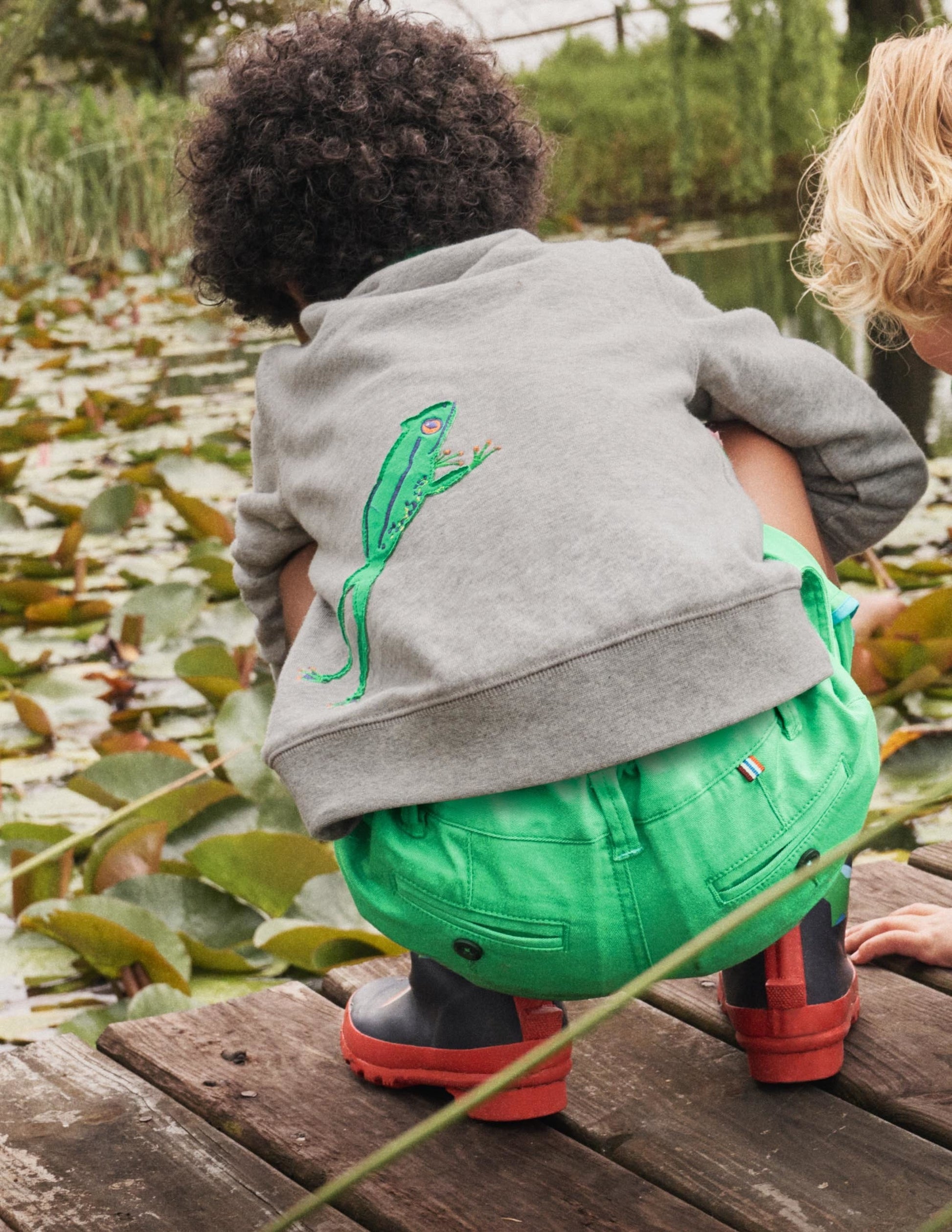Sweatshirt mit Motiv auf Vorder- und Rückseite-Grau Meliert, Frosch-5