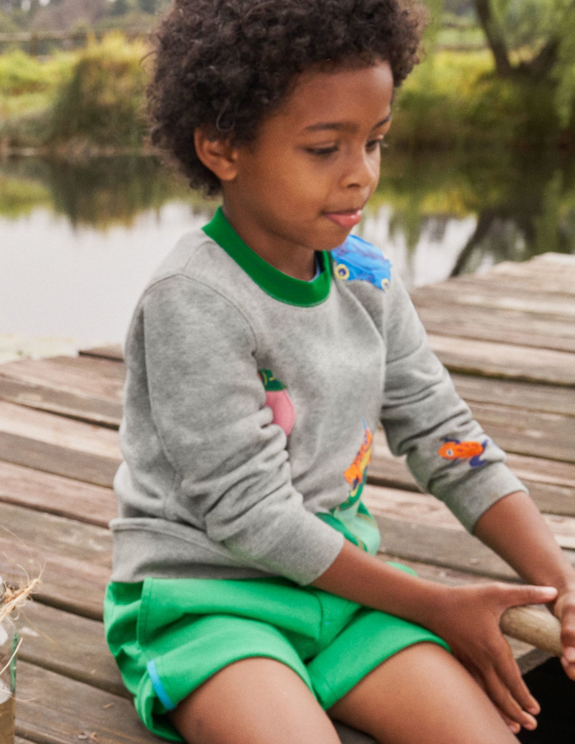 Sweatshirt mit Motiv auf Vorder- und Rückseite-Grau Meliert, Frosch-6