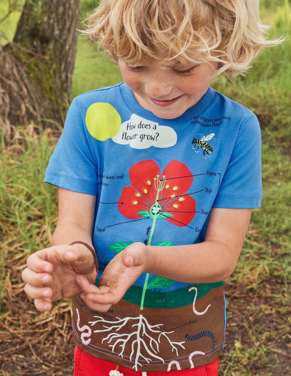 Printed Educational T-shirt-Bright Bluebell Blue Flower-4