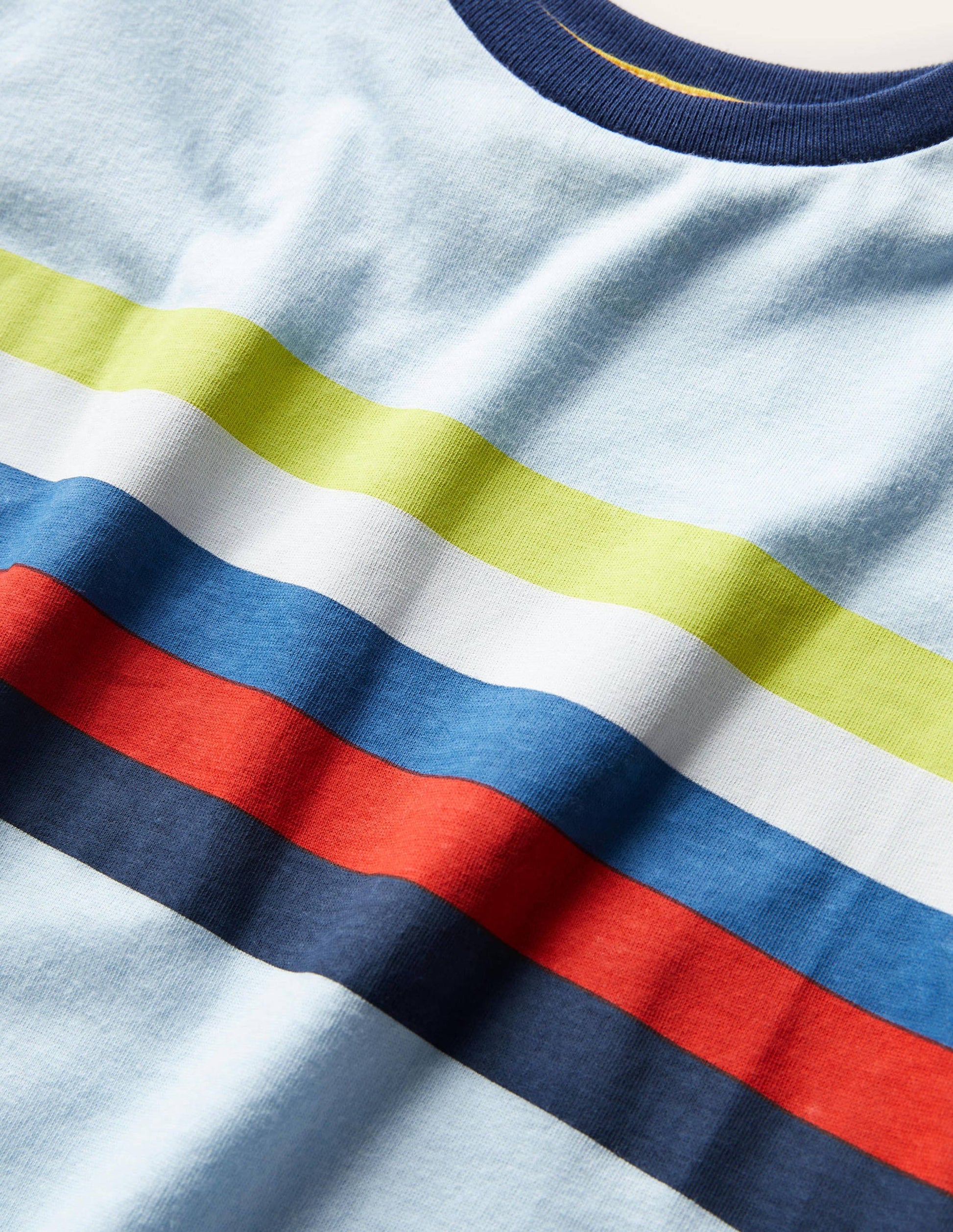 T-shirt délavé en tissu flammé-Bleu glacé/poitrine rayée arc-en-ciel-3