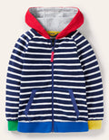 Frottee-Kapuzenjacke-Schuluniform-Navy, Gestreift
