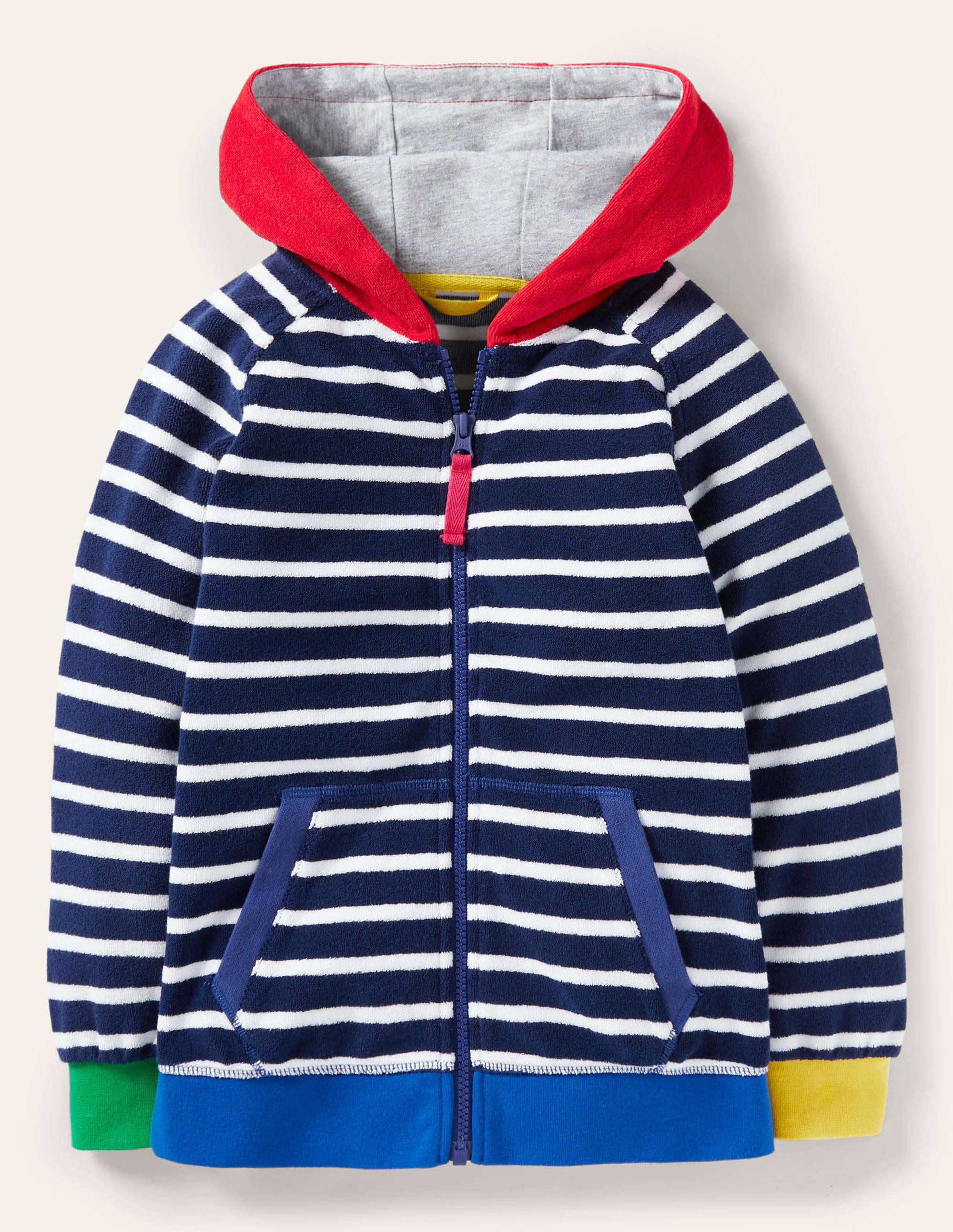 Frottee-Kapuzenjacke-Schuluniform-Navy, Gestreift - Image 1