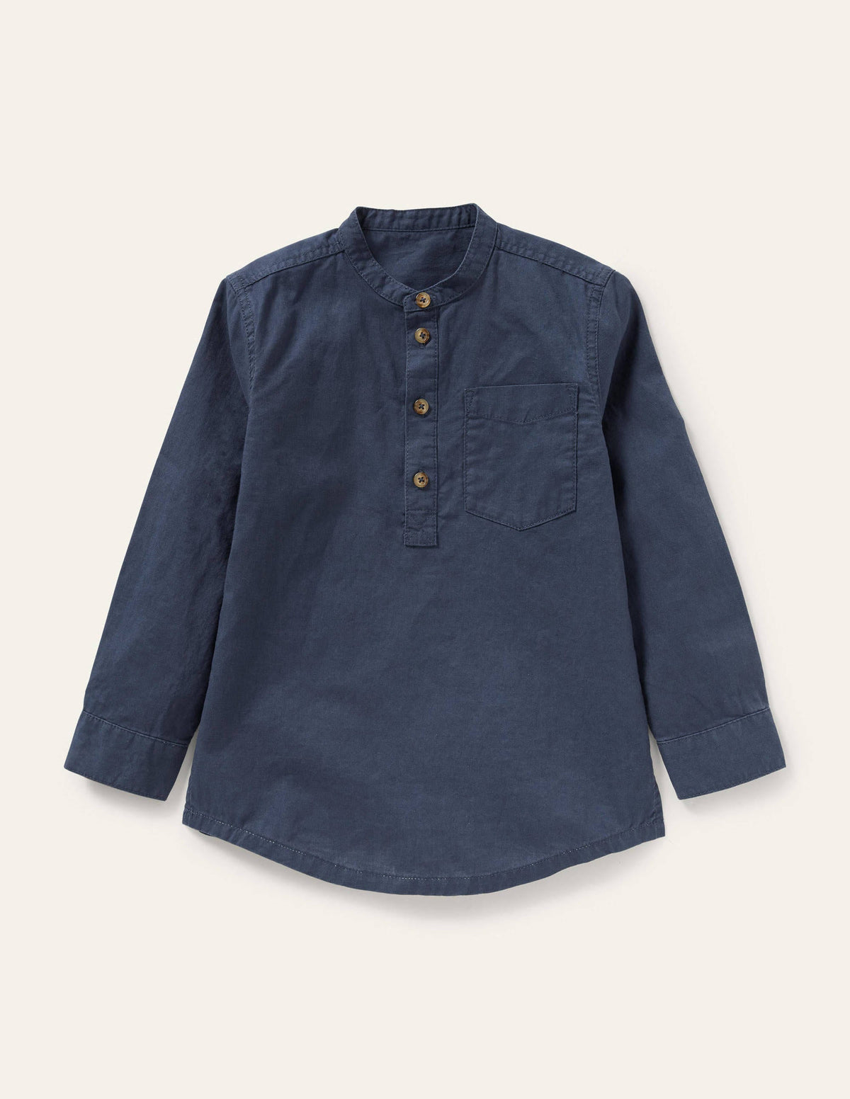 Linen Cotton Grandad Shirt-Indigo-1