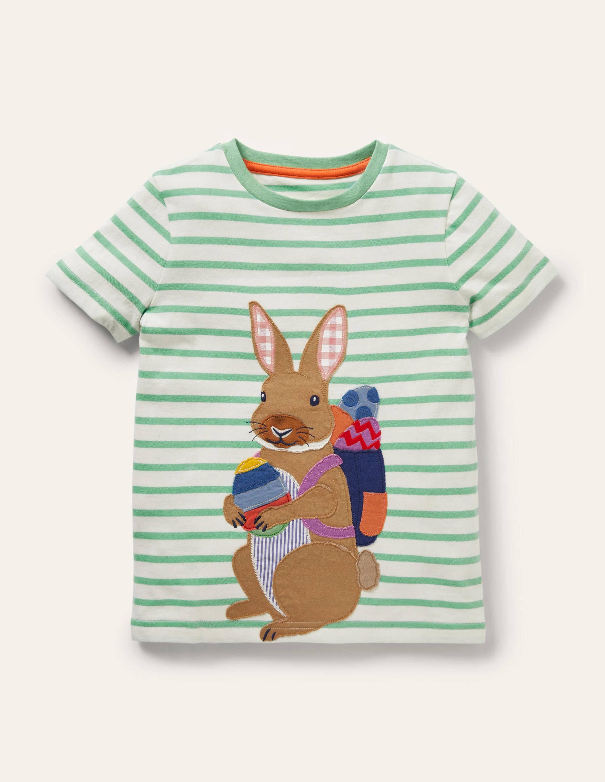 T-Shirt mit Osterapplikation-Naturweiß/Aloe-Vera-Grün, Hase - Image 1