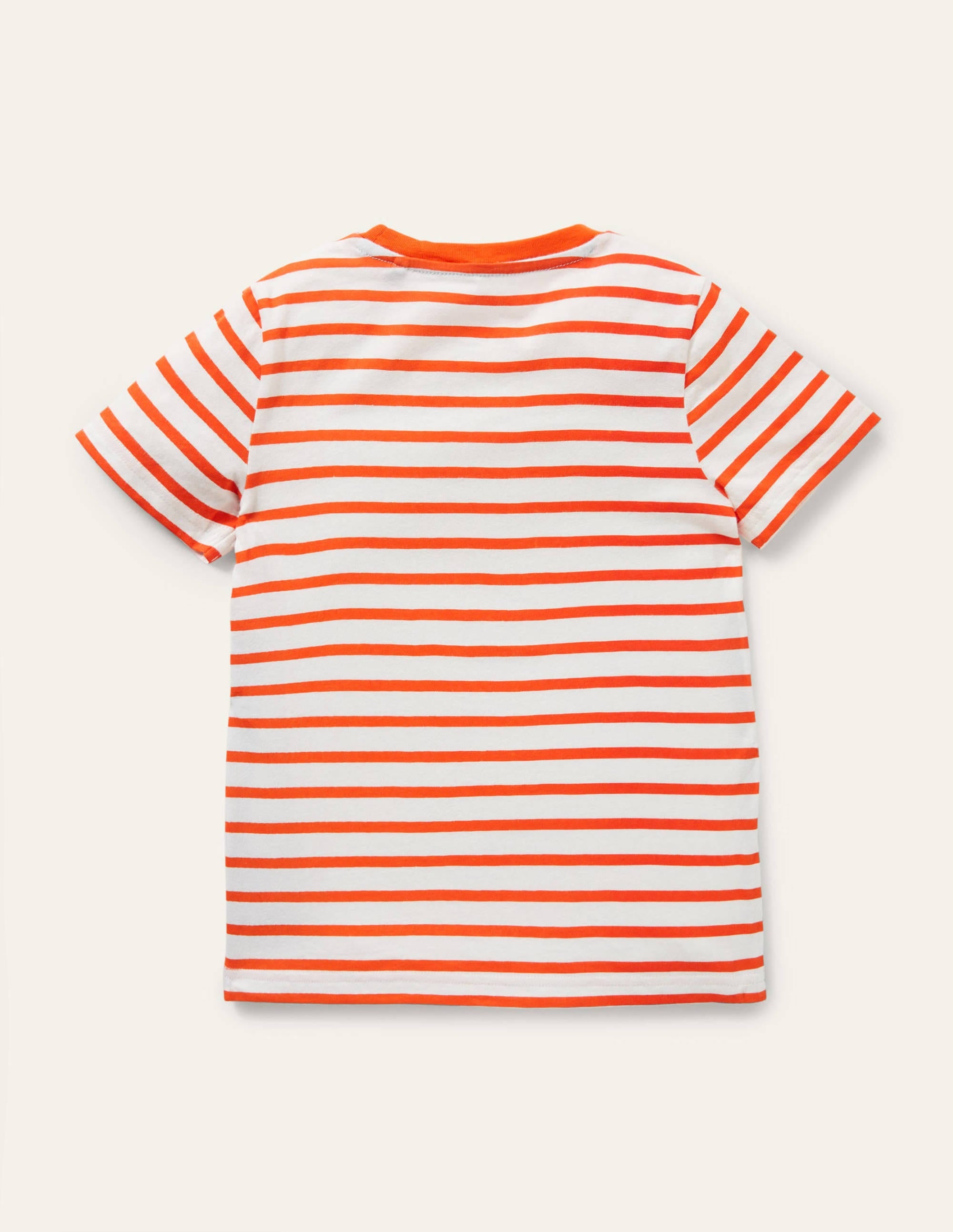 Gestreiftes T-Shirt mit Tierapplikation-Naturweiß/Mandarinenorange, Elefant - Image 2