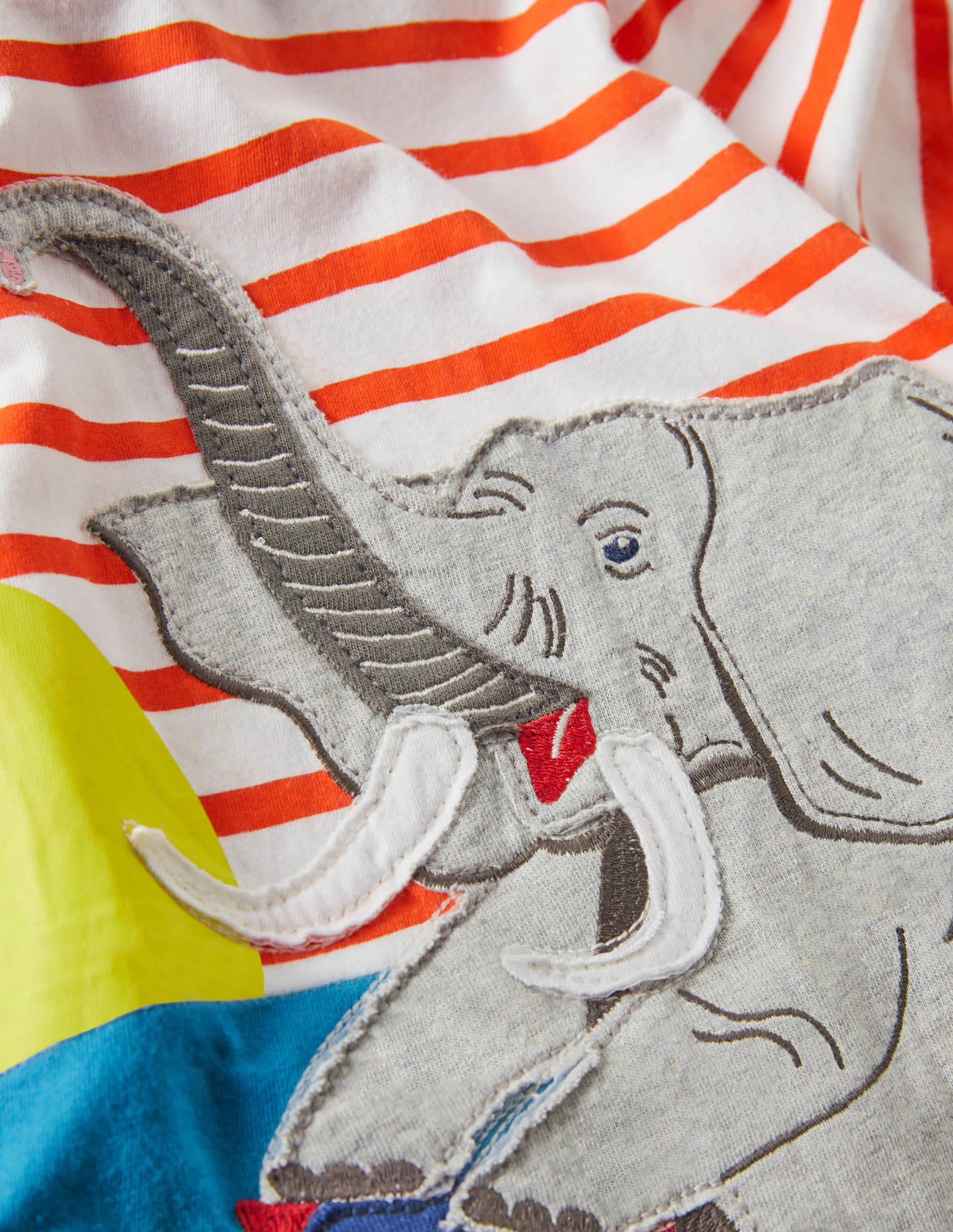 Gestreiftes T-Shirt mit Tierapplikation-Naturweiß/Mandarinenorange, Elefant - Image 3