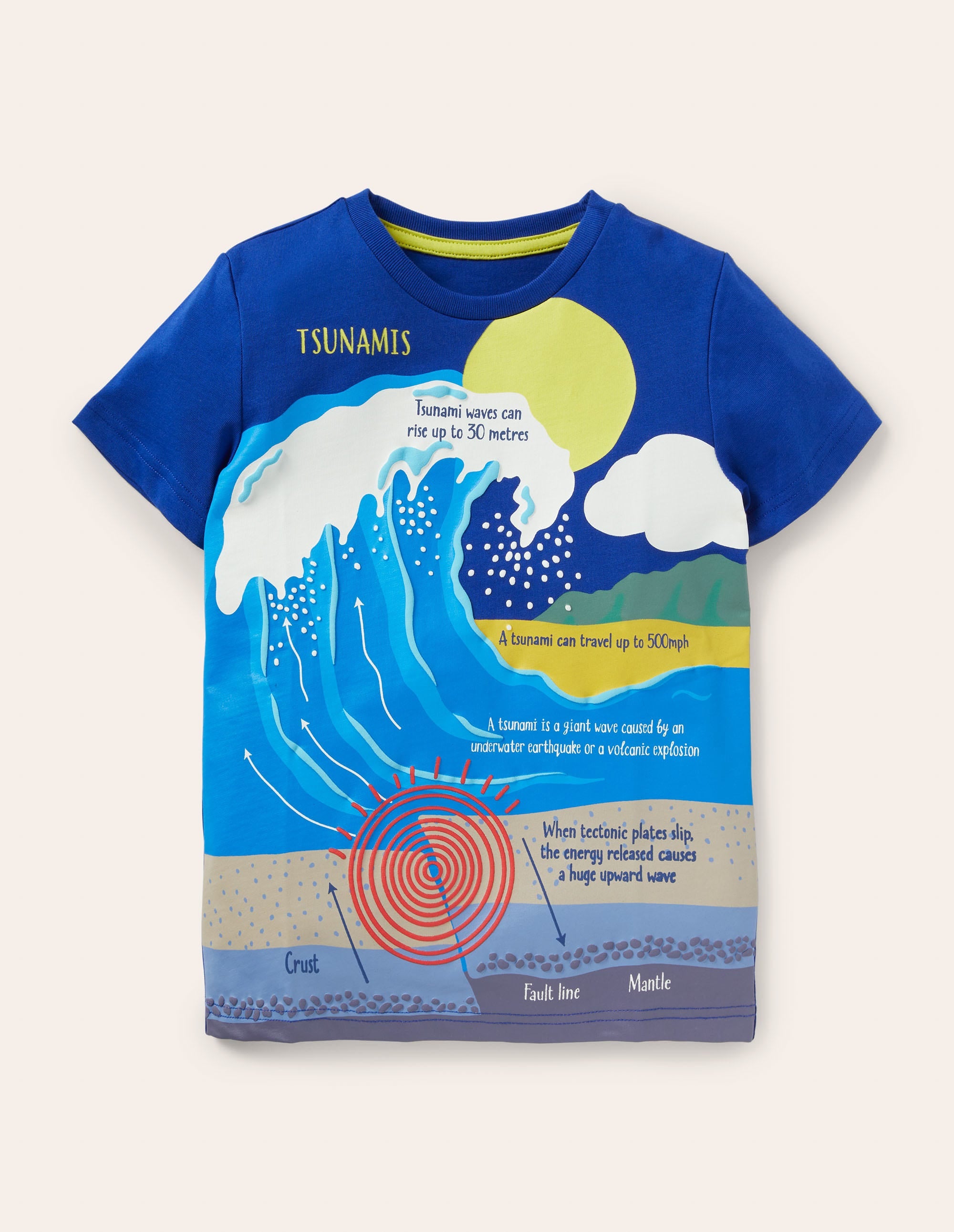 T-shirt éducatif à imprimé-Tsunami bleu vague - Image 1