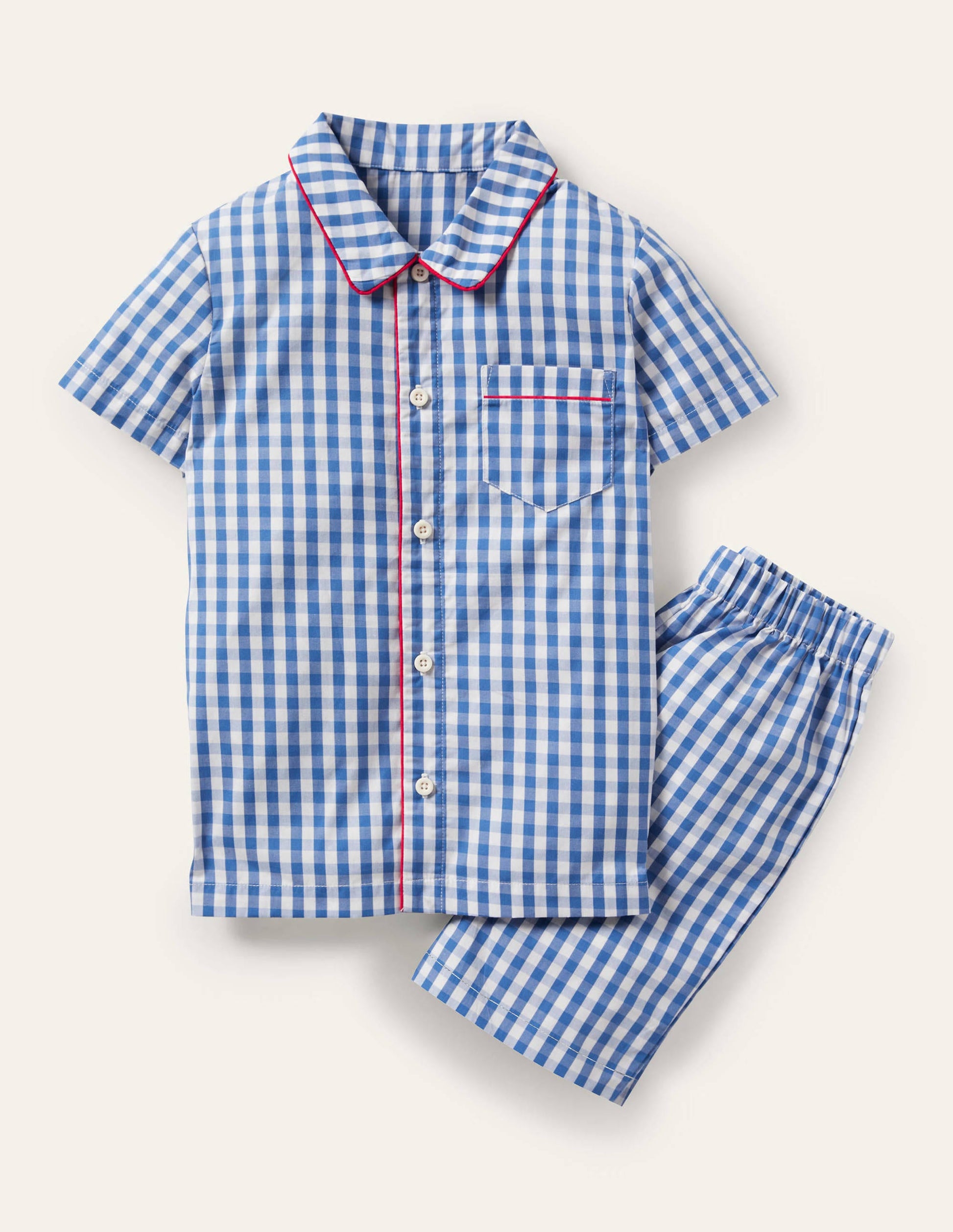 Nostalgisches kurzes Schlafanzugset-Elisabethanisches Blau, Vichykaros-1