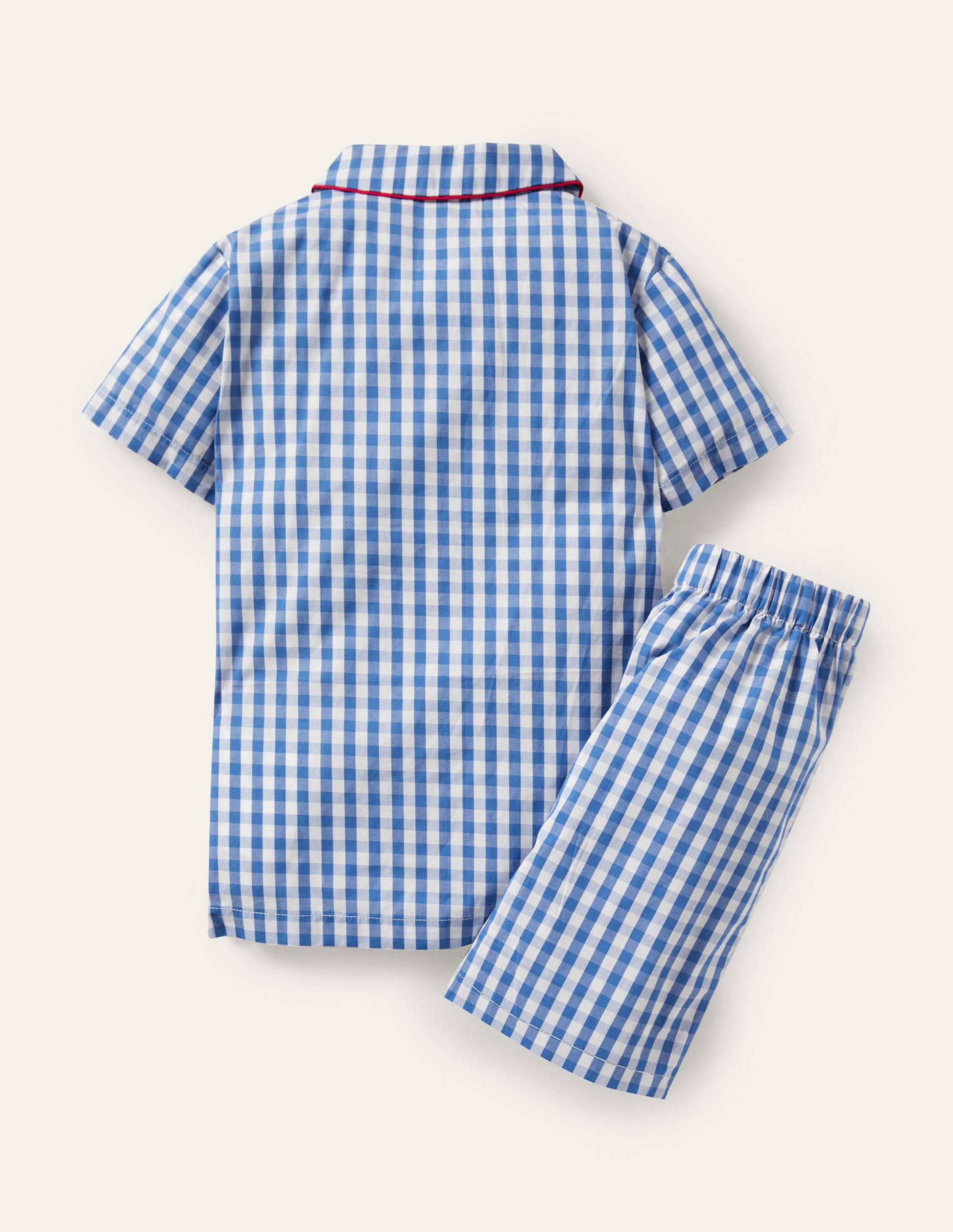Nostalgisches kurzes Schlafanzugset-Elisabethanisches Blau, Vichykaros-2