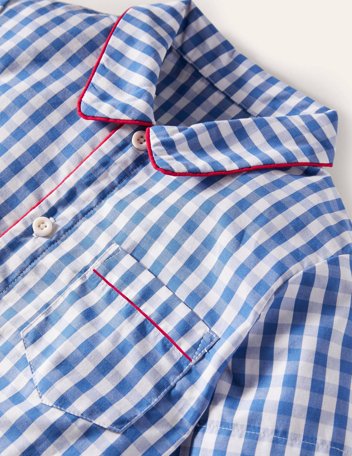 Nostalgisches kurzes Schlafanzugset-Elisabethanisches Blau, Vichykaros-3