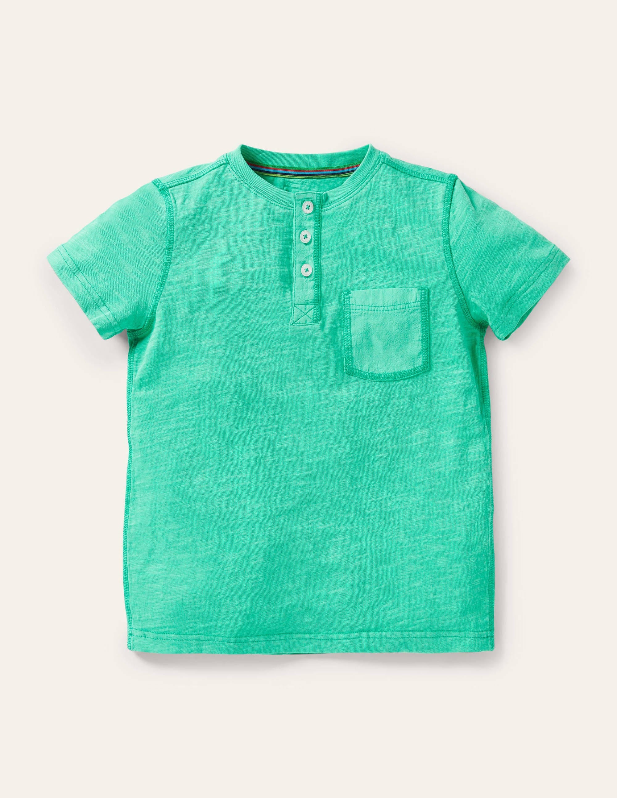 Garment Dye Henley T-shirt-Tropical Green - Image 1