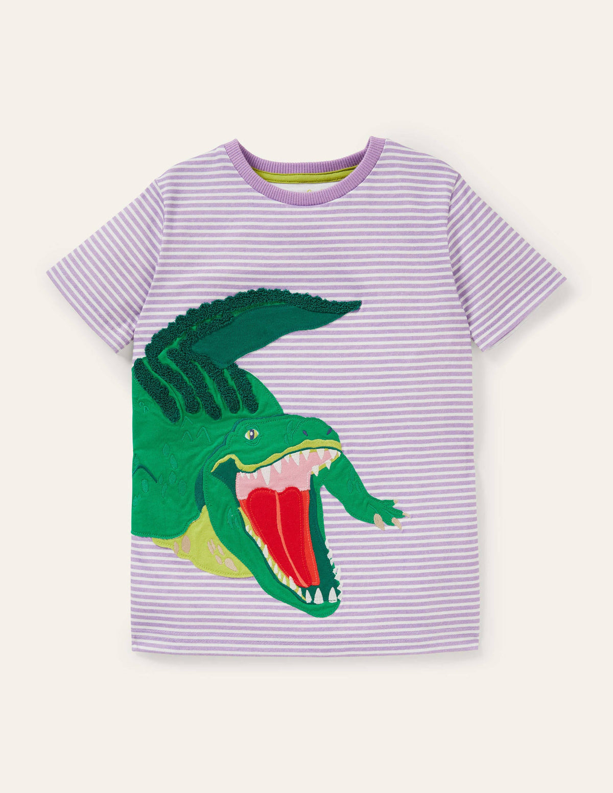 Gestreiftes T-Shirt mit Tierapplikation-Kühles Violett, Krokodil-1
