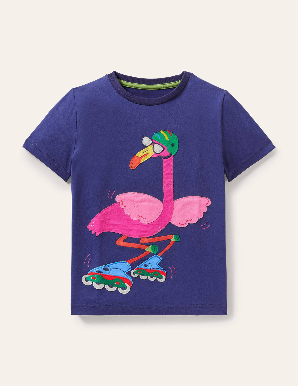 T-Shirt mit fröhlicher Tierapplikation-Segelblau, Flamingo-1