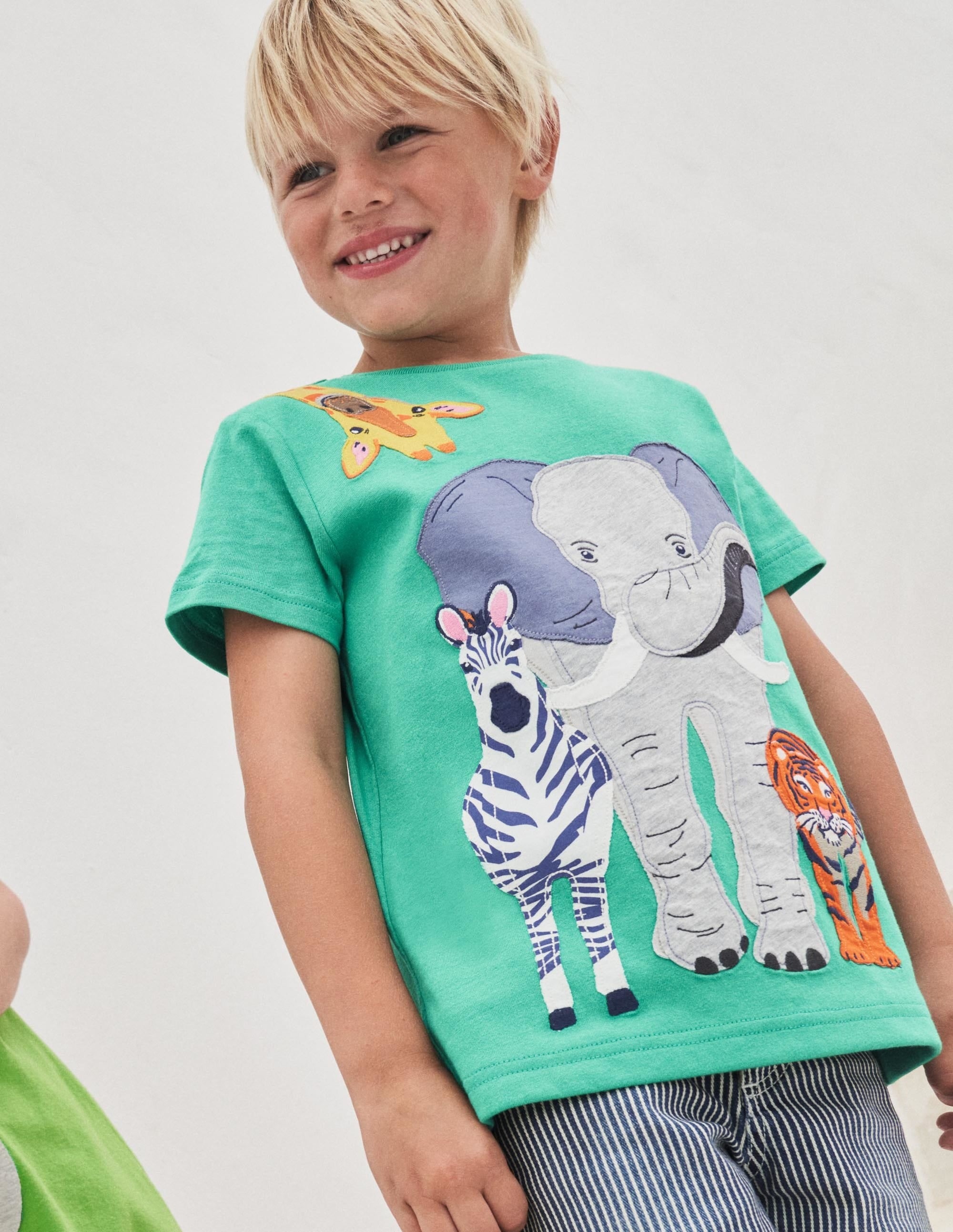 T-Shirt mit Applikationen auf Vorder- und Rückseite-Paprikagrün, Safaritiere - Image 5