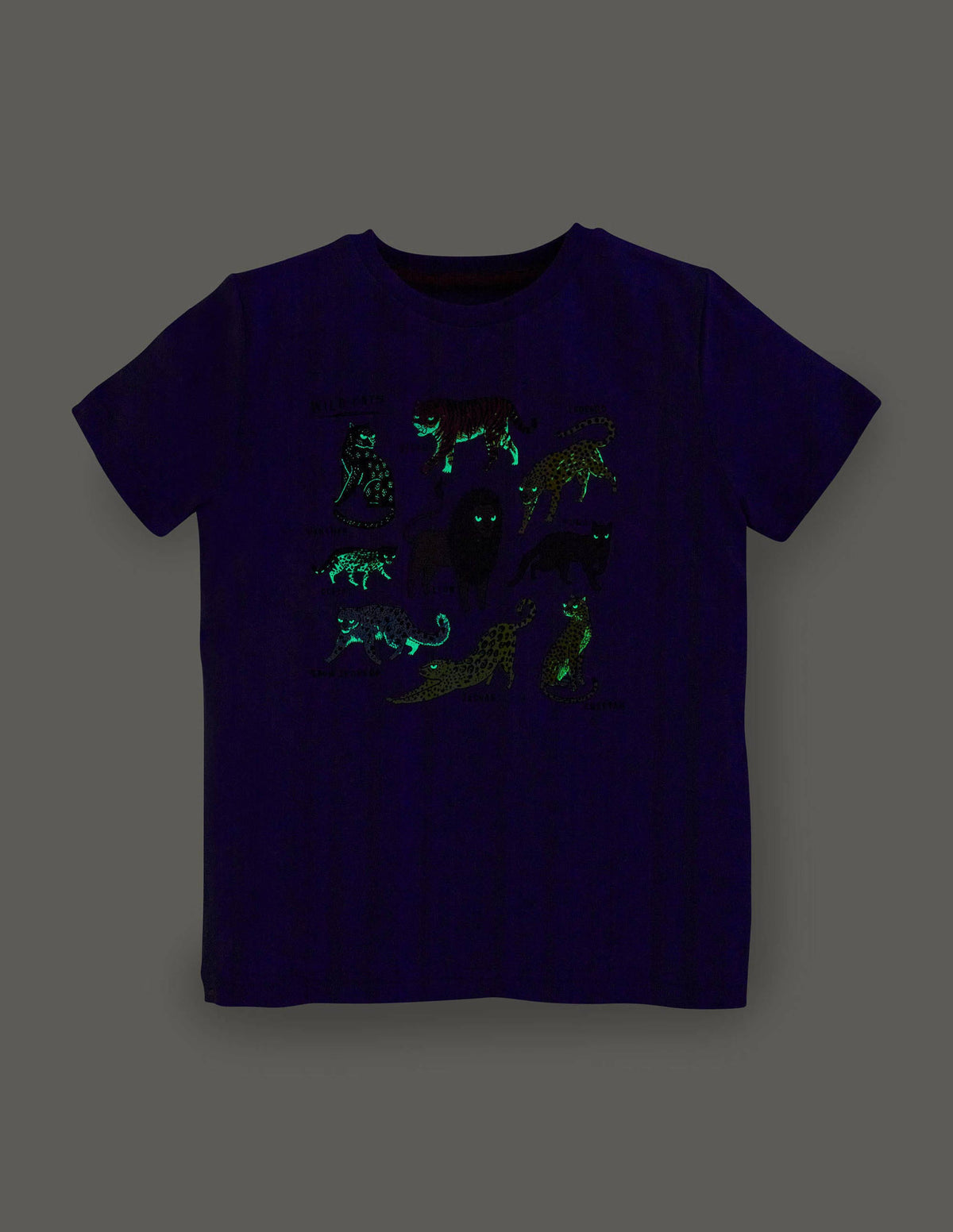 Im Dunkeln leuchtendes T-Shirt-Glockenblumenblau, Großkatzen-4