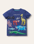 Im Dunkeln leuchtendes T-Shirt-Segelblau, Lustige Skelette