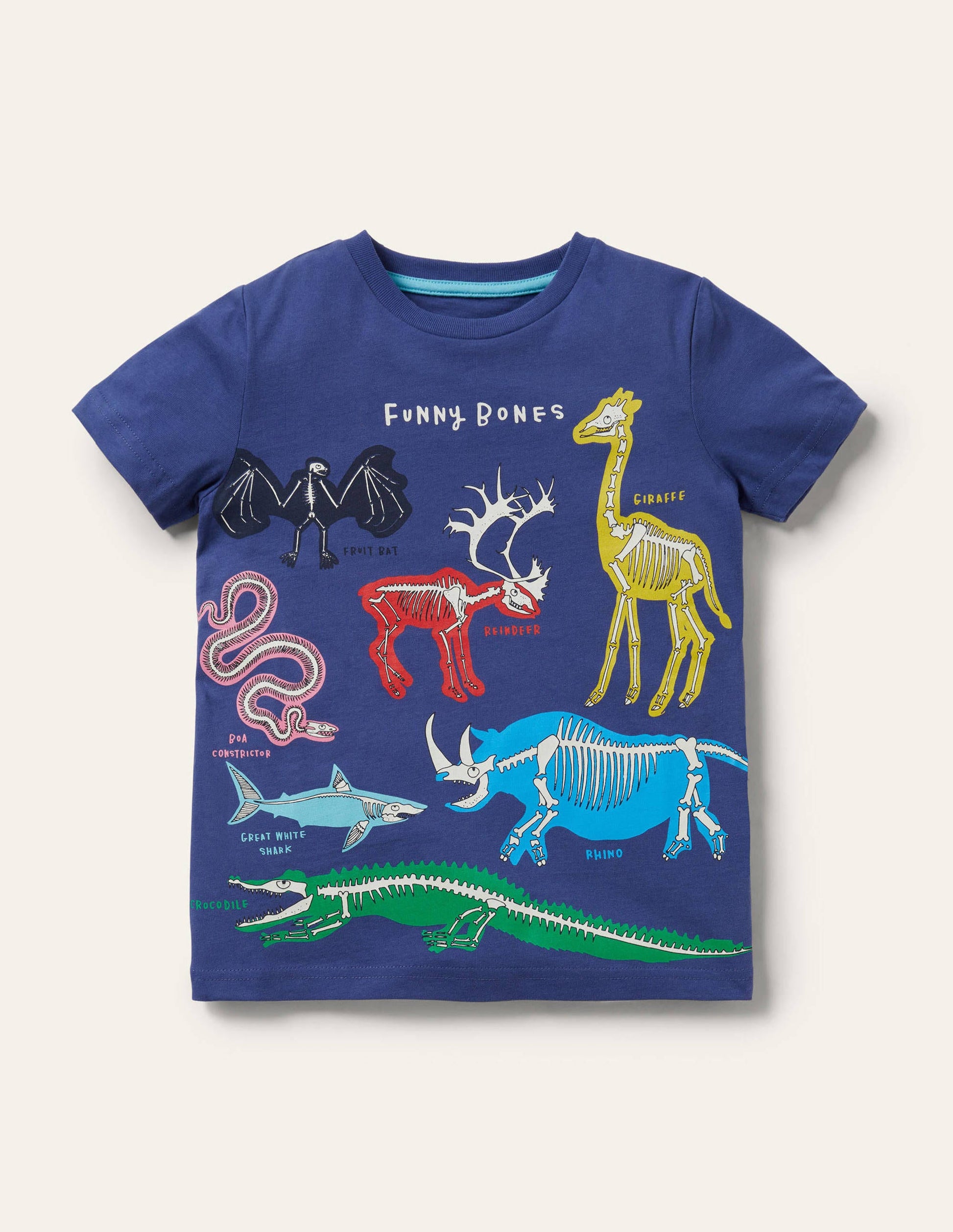 Im Dunkeln leuchtendes T-Shirt-Segelblau, Lustige Skelette-1