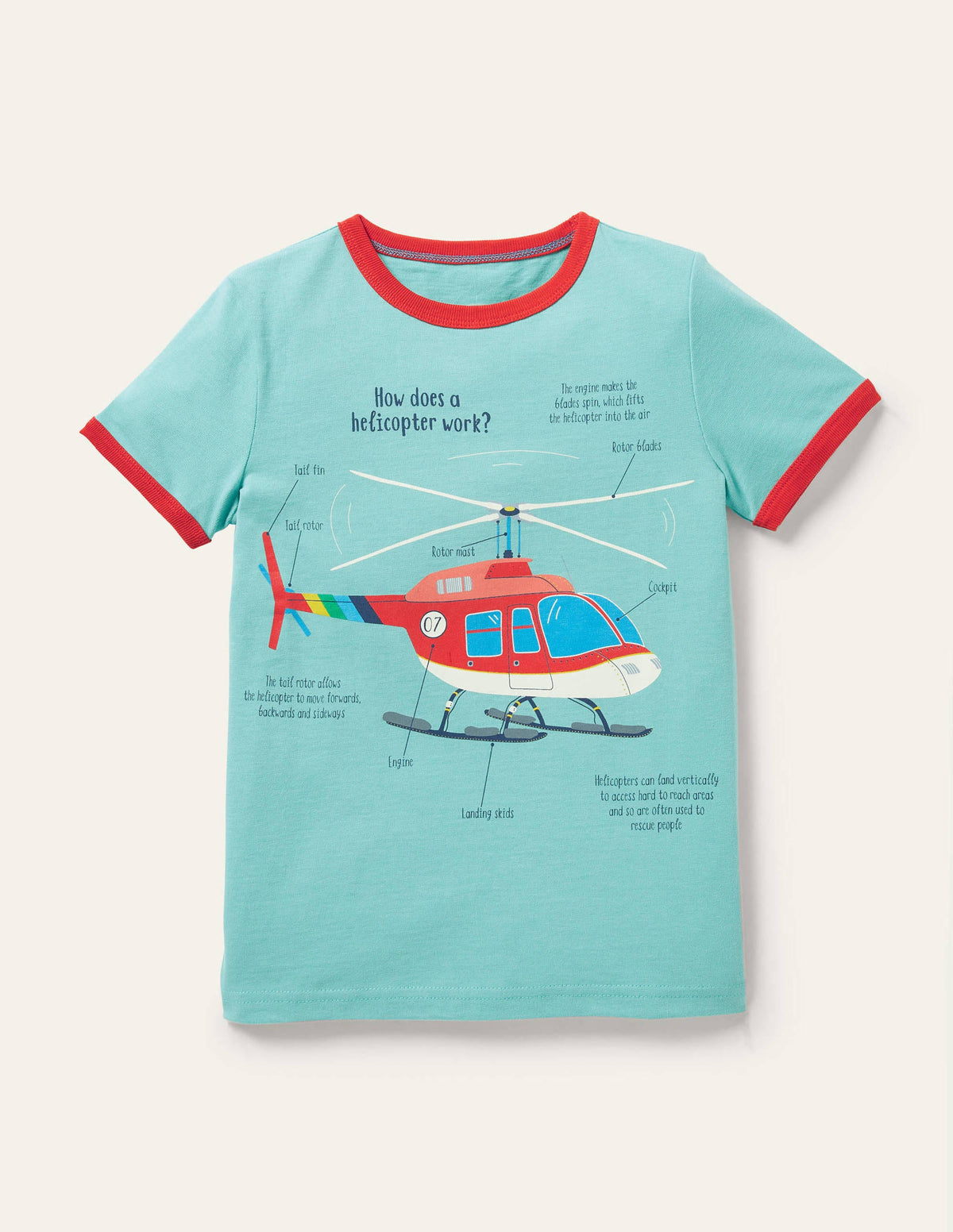 Printed Logo Ringer T-shirt-Coastal Shade Blue Helicopter-1