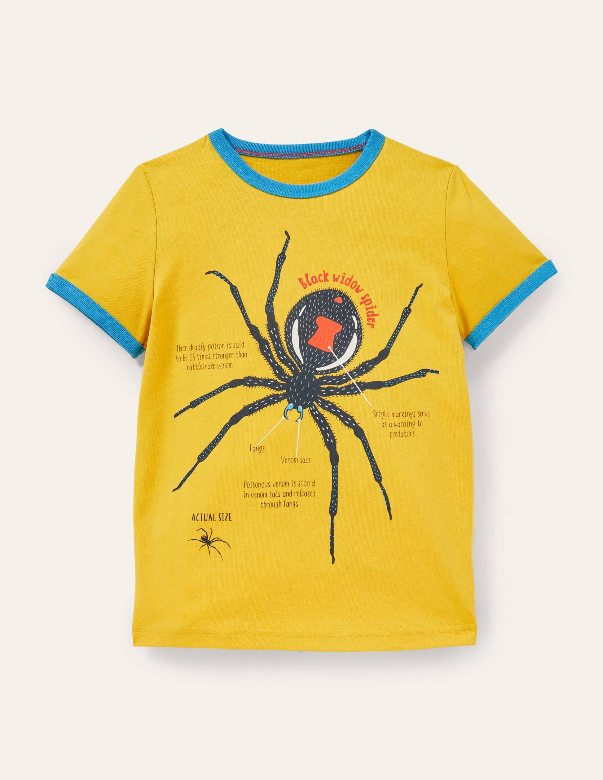 T-Shirt mit Bündchen und spannenden Fakten-Narzissengelb, Spinne-1