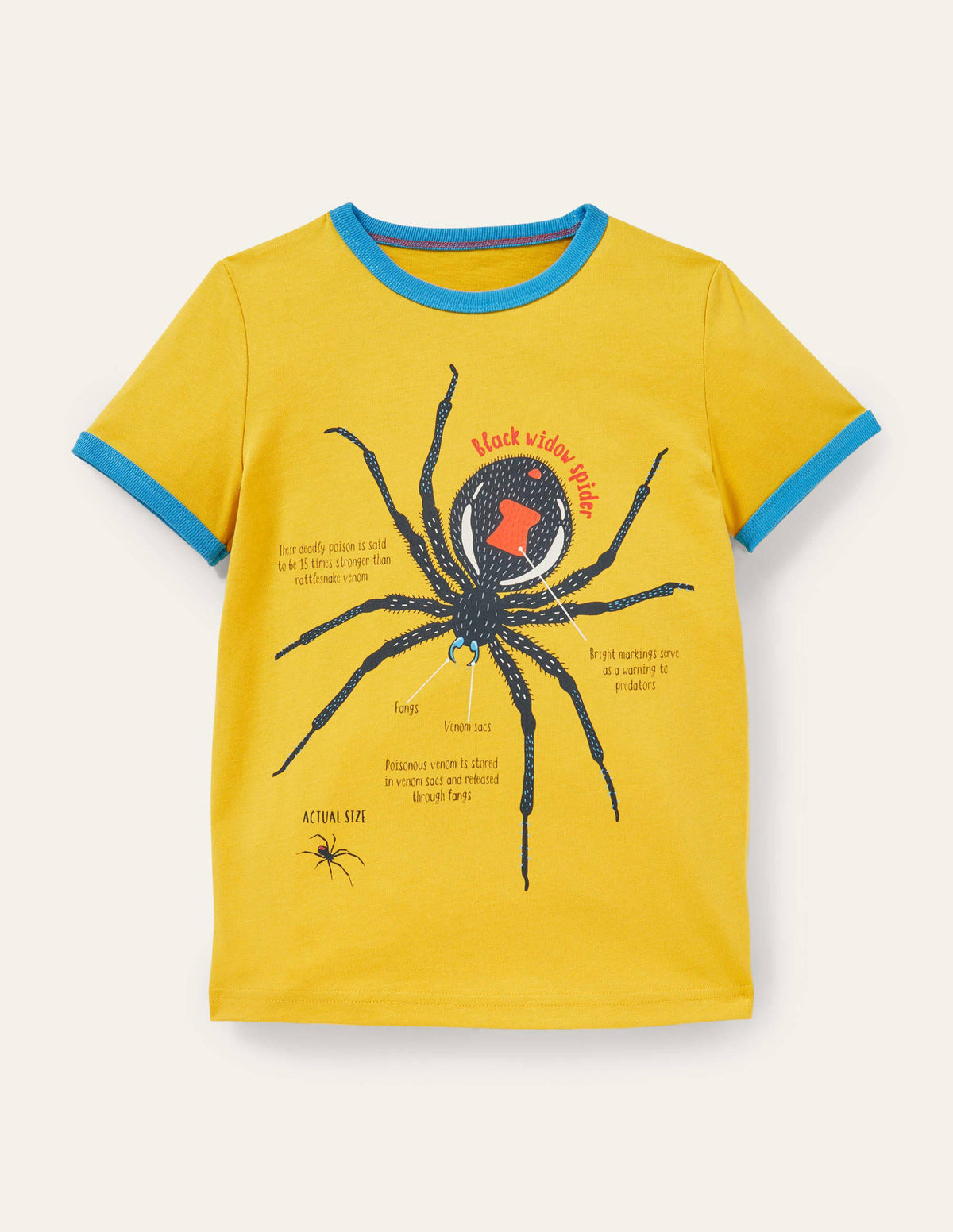 T-Shirt mit Bündchen und spannenden Fakten-Narzissengelb, Spinne - Image 1