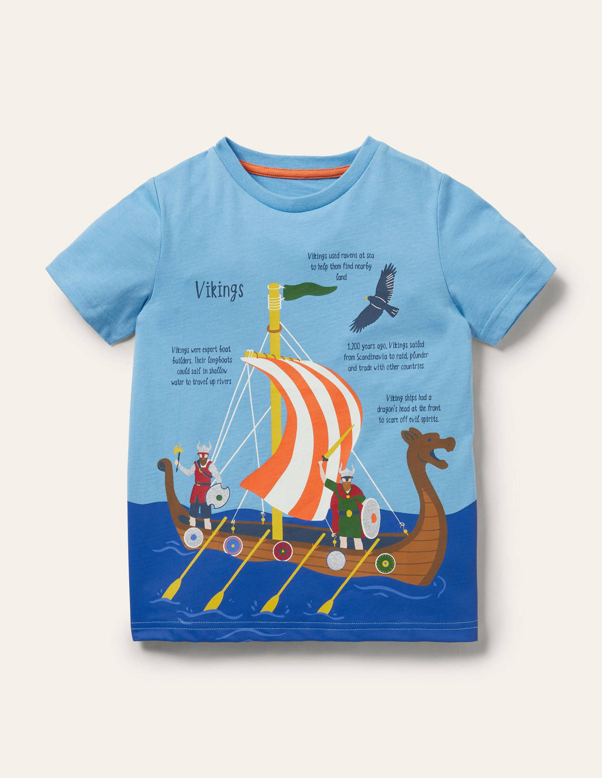 T-Shirt mit historischem Motiv-Surfbrett-Blau, Wikingerboot - Image 1