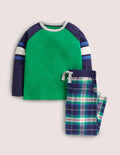Gemütliches gebürstetes Schlafanzug-Set-Schuluniform-Navy/Grün, Kariert
