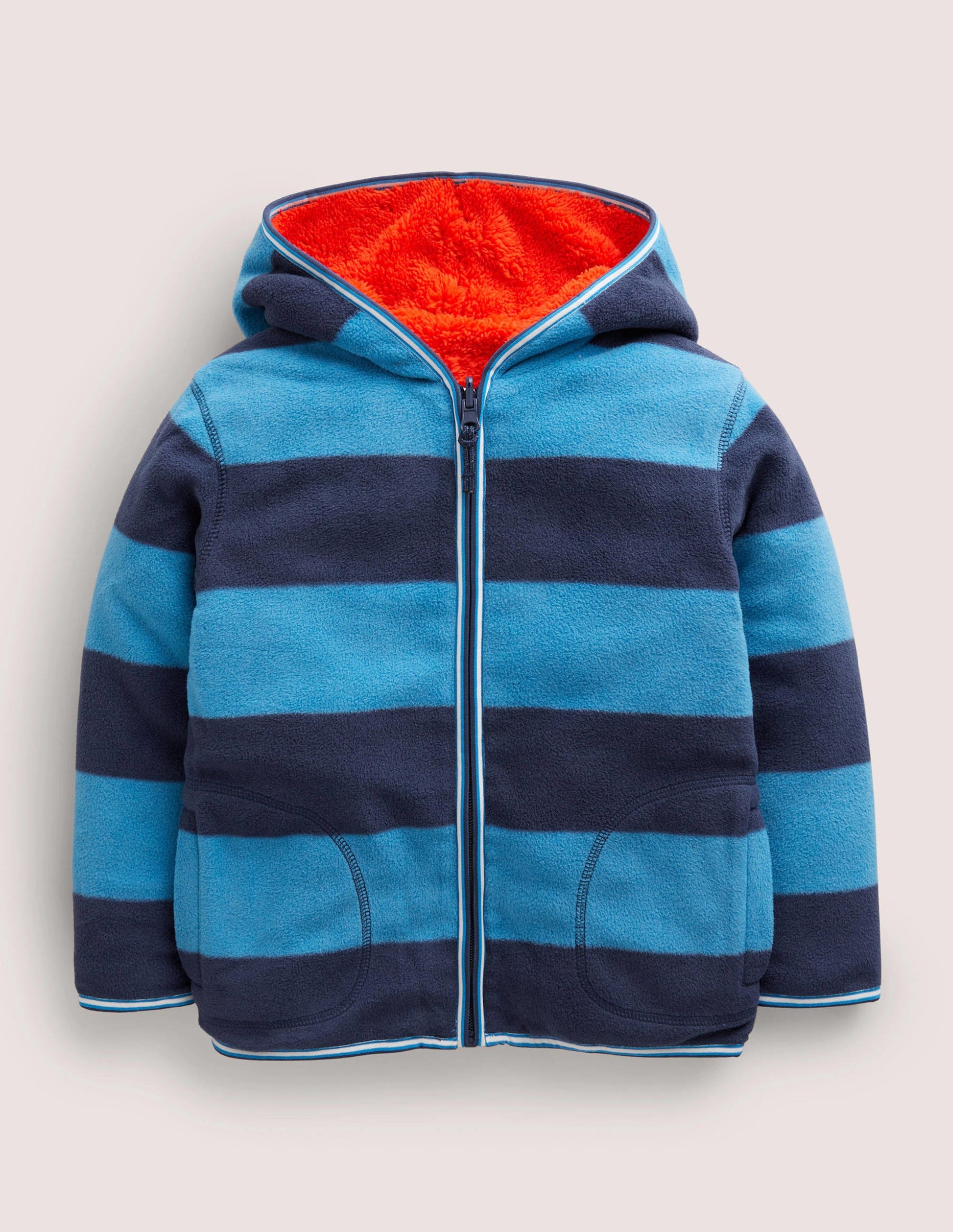 Sweat à capuche cosy zippé et réversible-Rouge fusée/bleu marocain-1