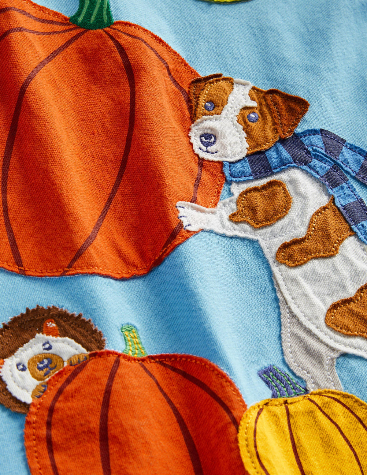 Blue Pumpkin Appliqué Long-Sleeved Halloween T-shirt-Surfbrett-Blau, Kürbis - Image 3