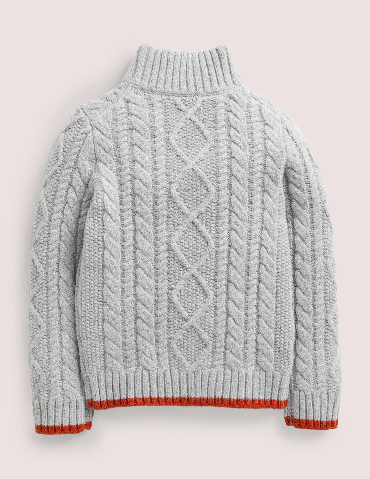Grey Half Zip Cable Knit Jumper-Grau Meliert, Zopfmuster - Image 2