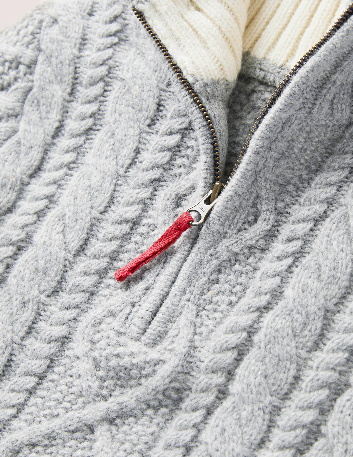 Grey Half Zip Cable Knit Jumper-Grau Meliert, Zopfmuster - Image 3