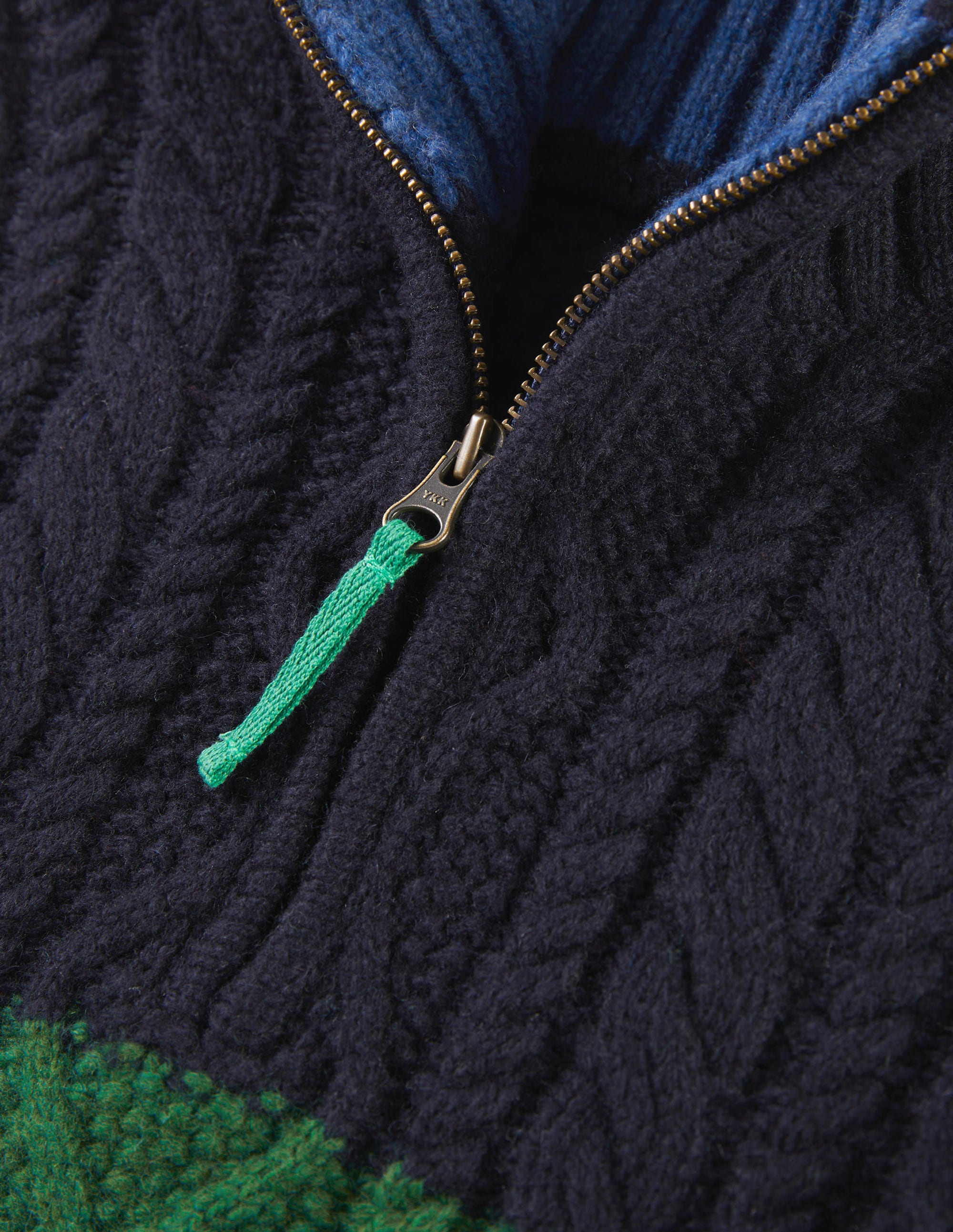 Colourblock Half Zip Cable Knit Jumper-Multi Colourblock - Image 3