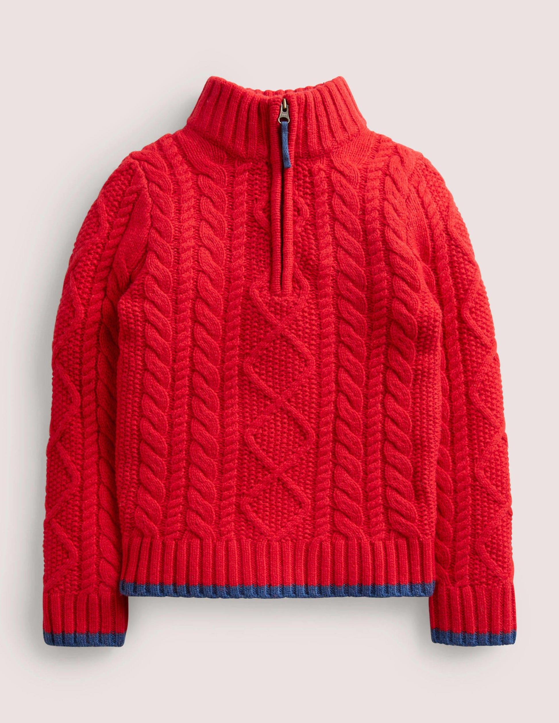 Zopfstrickpullover mit halbem Reißverschluss-Rockabilly-Rot, Zopfmuster-1