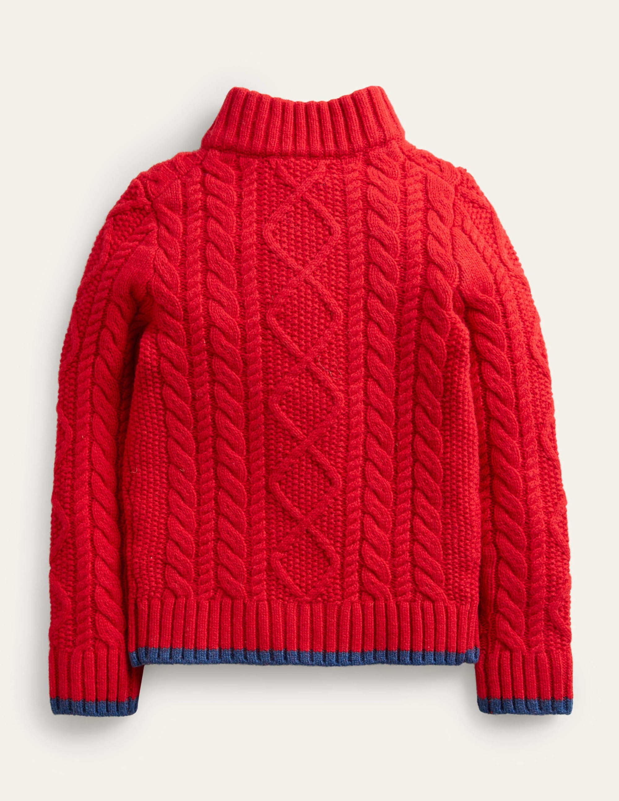 Zopfstrickpullover mit halbem Reißverschluss-Rockabilly-Rot, Zopfmuster - Image 2