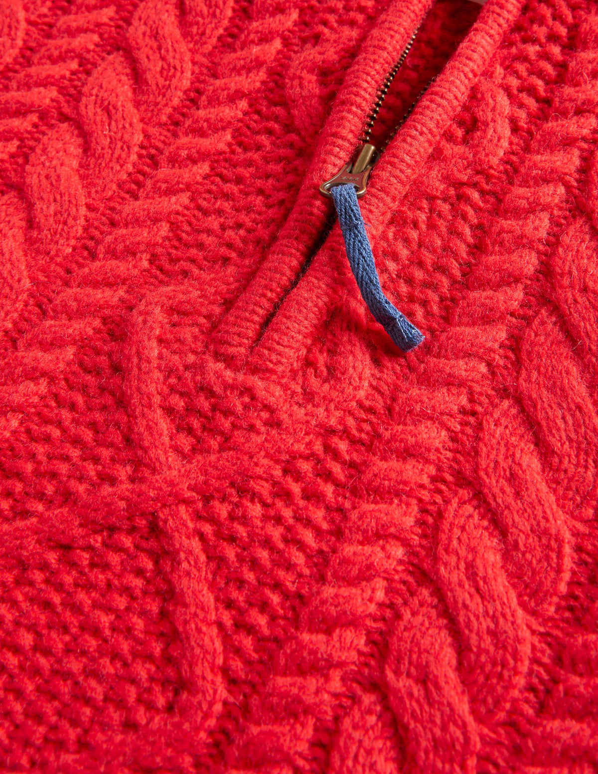 Zopfstrickpullover mit halbem Reißverschluss-Rockabilly-Rot, Zopfmuster - Image 3
