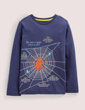 Navy Spider Print Long-Sleeved Halloween T-shirt-College Navy Spider Web