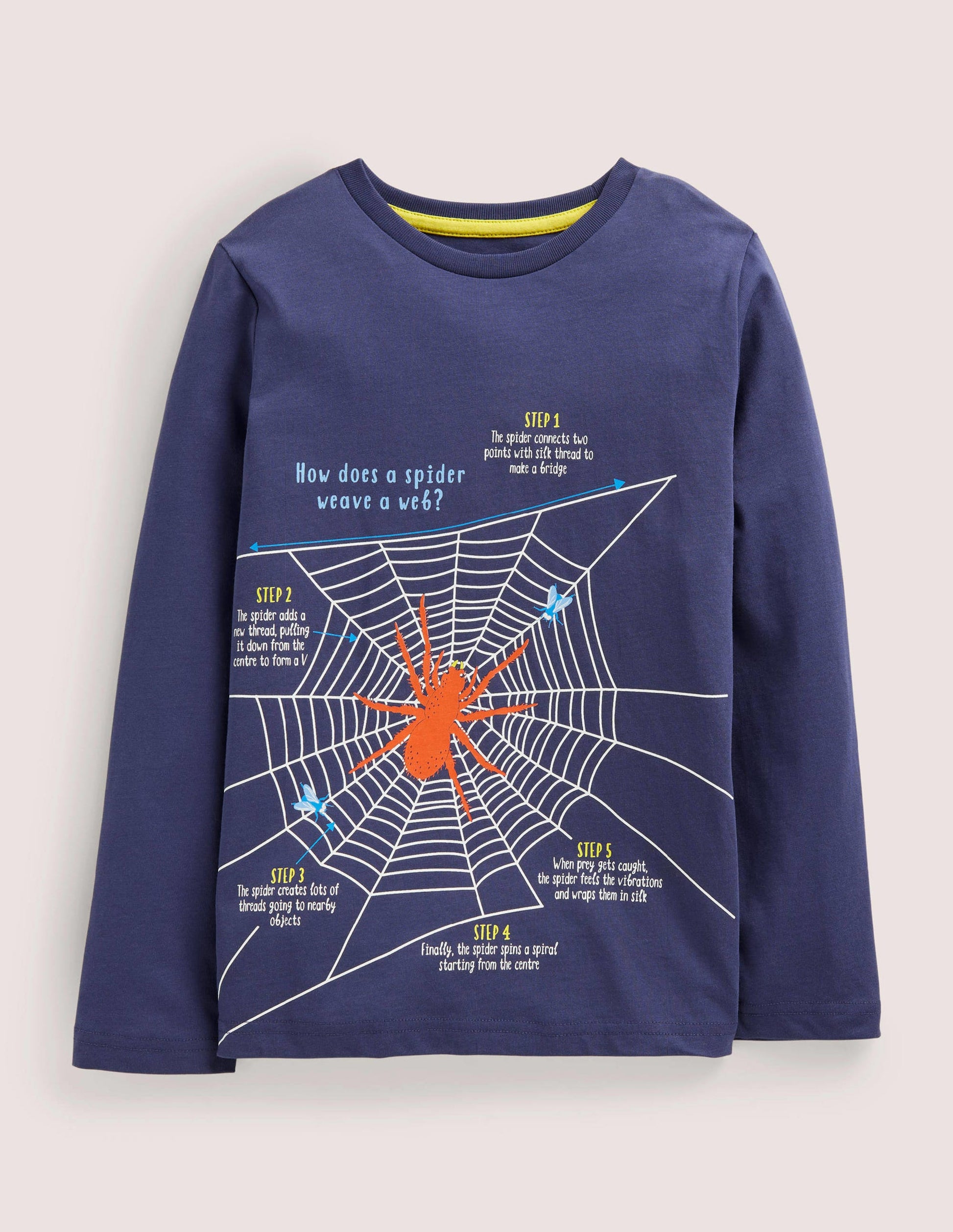Navy Spider Print Long-Sleeved Halloween T-shirt-College Navy Spider Web-1