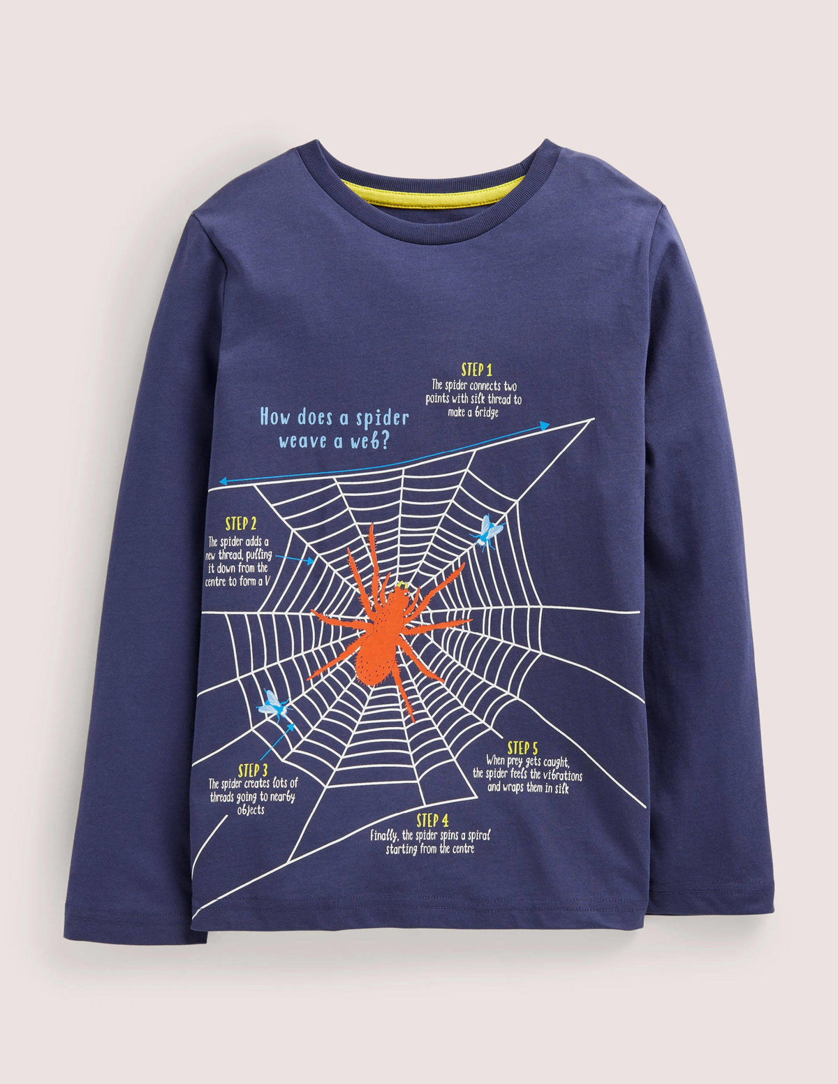 Navy Spider Print Long-Sleeved Halloween T-shirt-College Navy Spider Web - Image 1