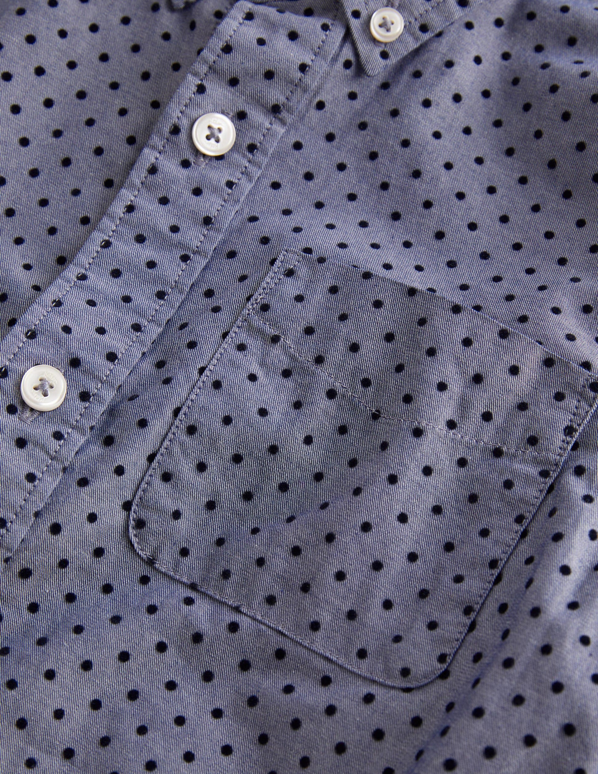Lässiges Twill-Hemd-Blau, Geflockte Tupfen-3
