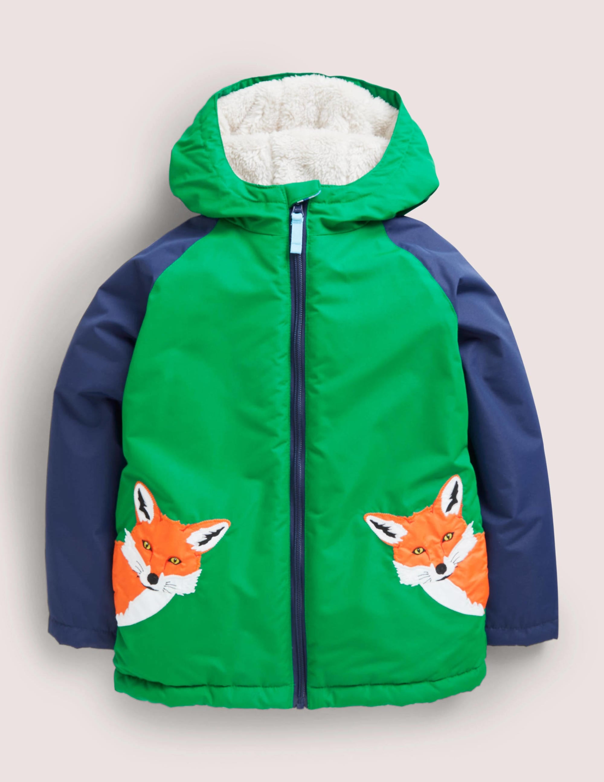 Colourblock Sherpa-Lined Fox Print Anorak-Schottengrün, Fuchs - Image 1