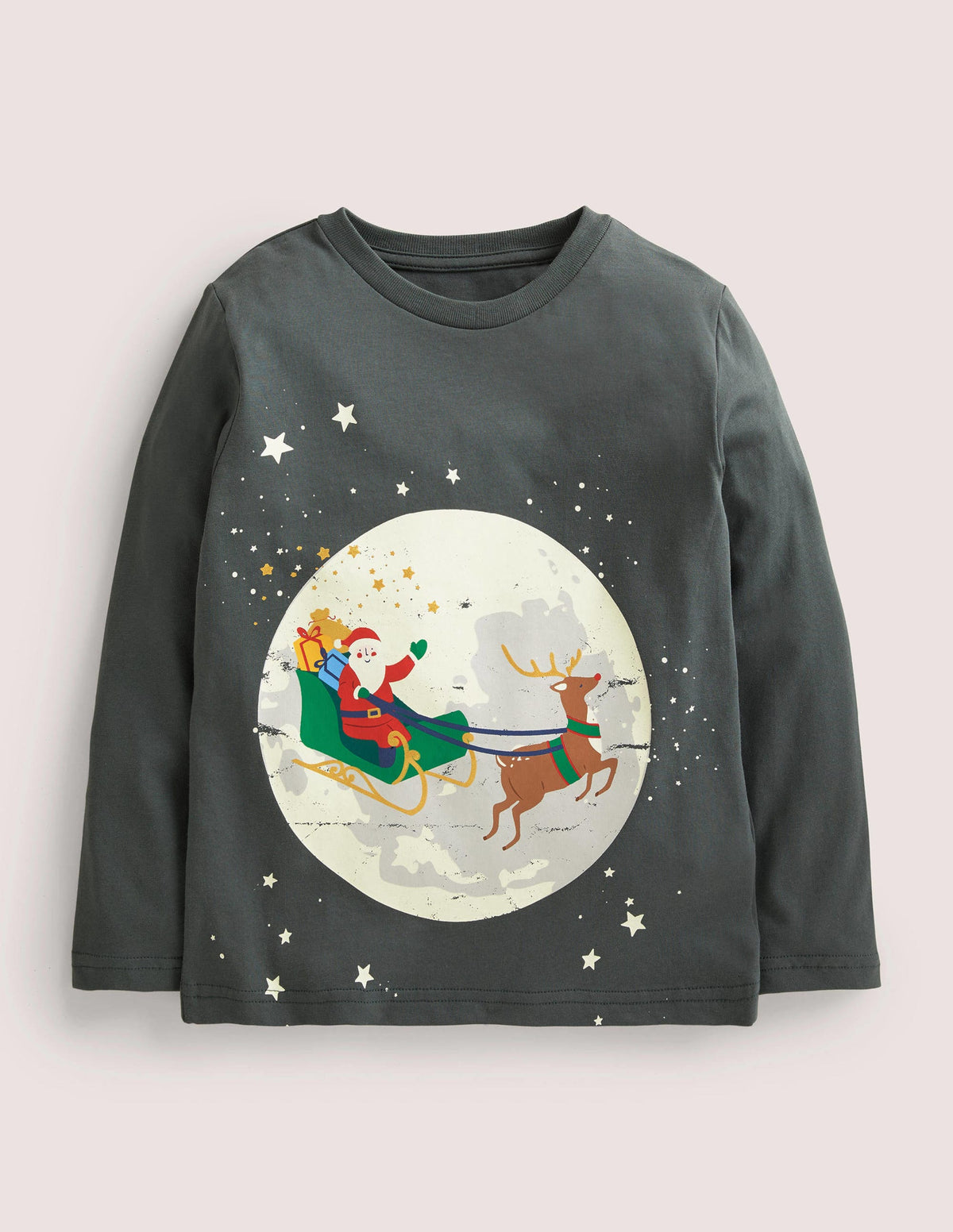Glowing Festive T-shirt-Charcoal Grey Moon - Image 1