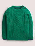 Zopfstrickpullover mit Rundhalsausschnitt-Waldgrün