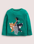T-Shirt mit Tierapplikation-Waldgrün, Katzen