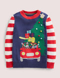 Navy Striped Christmas Jumper-Segelblau, Weihnachtsbaum