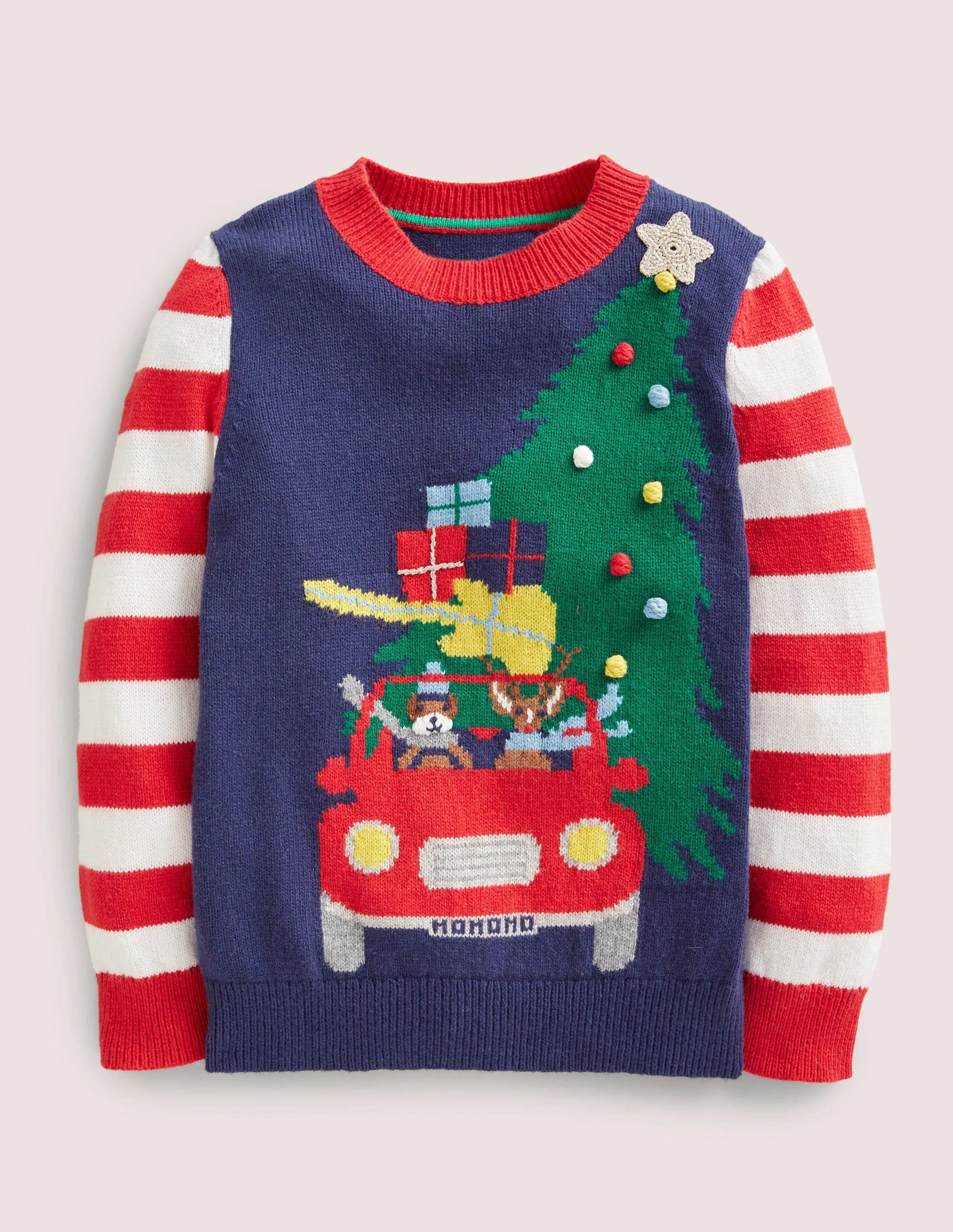Navy Striped Christmas Jumper-Segelblau, Weihnachtsbaum - Image 1