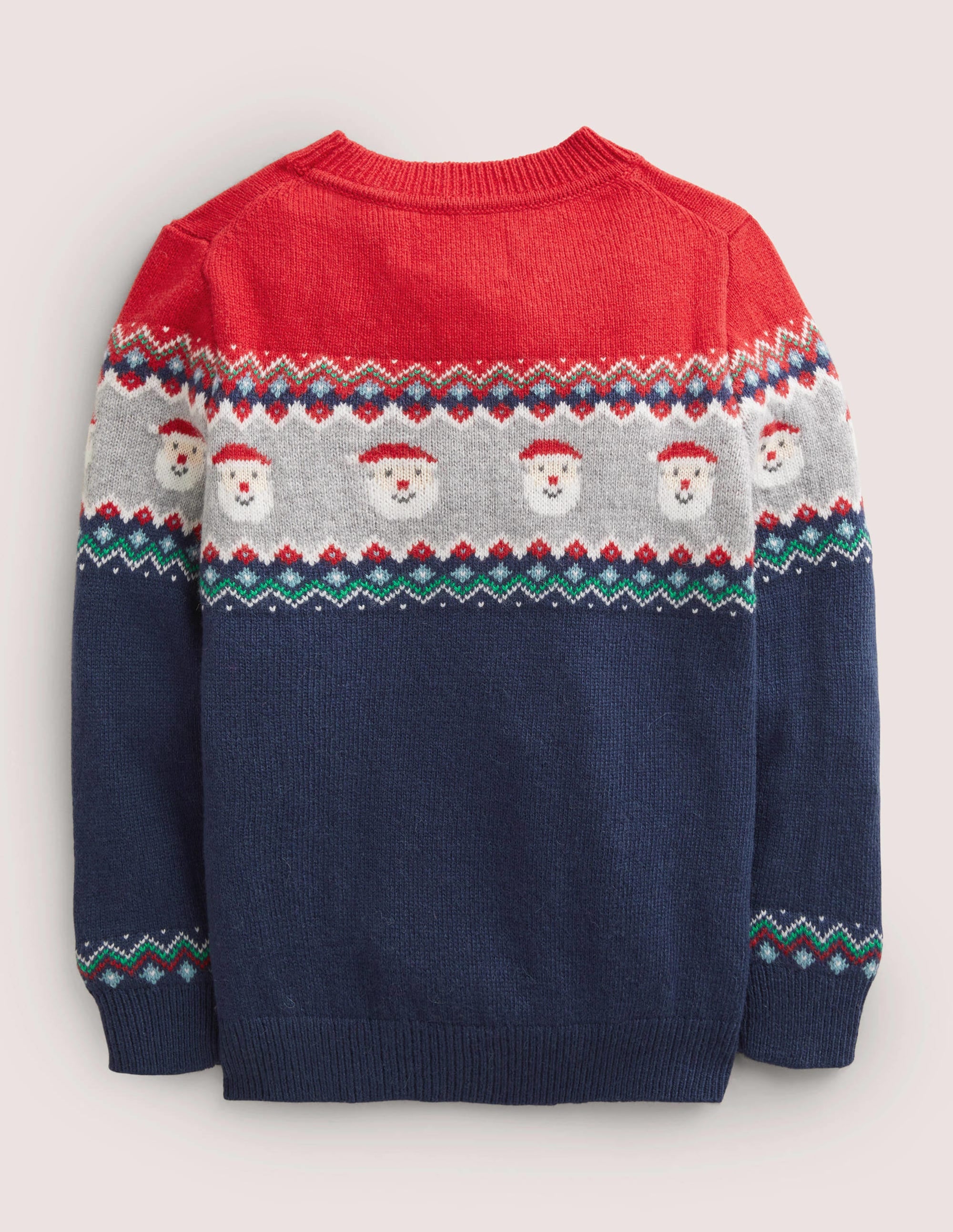 Navy Fair Isle Christmas Jumper-Têtes de père Noël bleu marine universitaire - Image 2