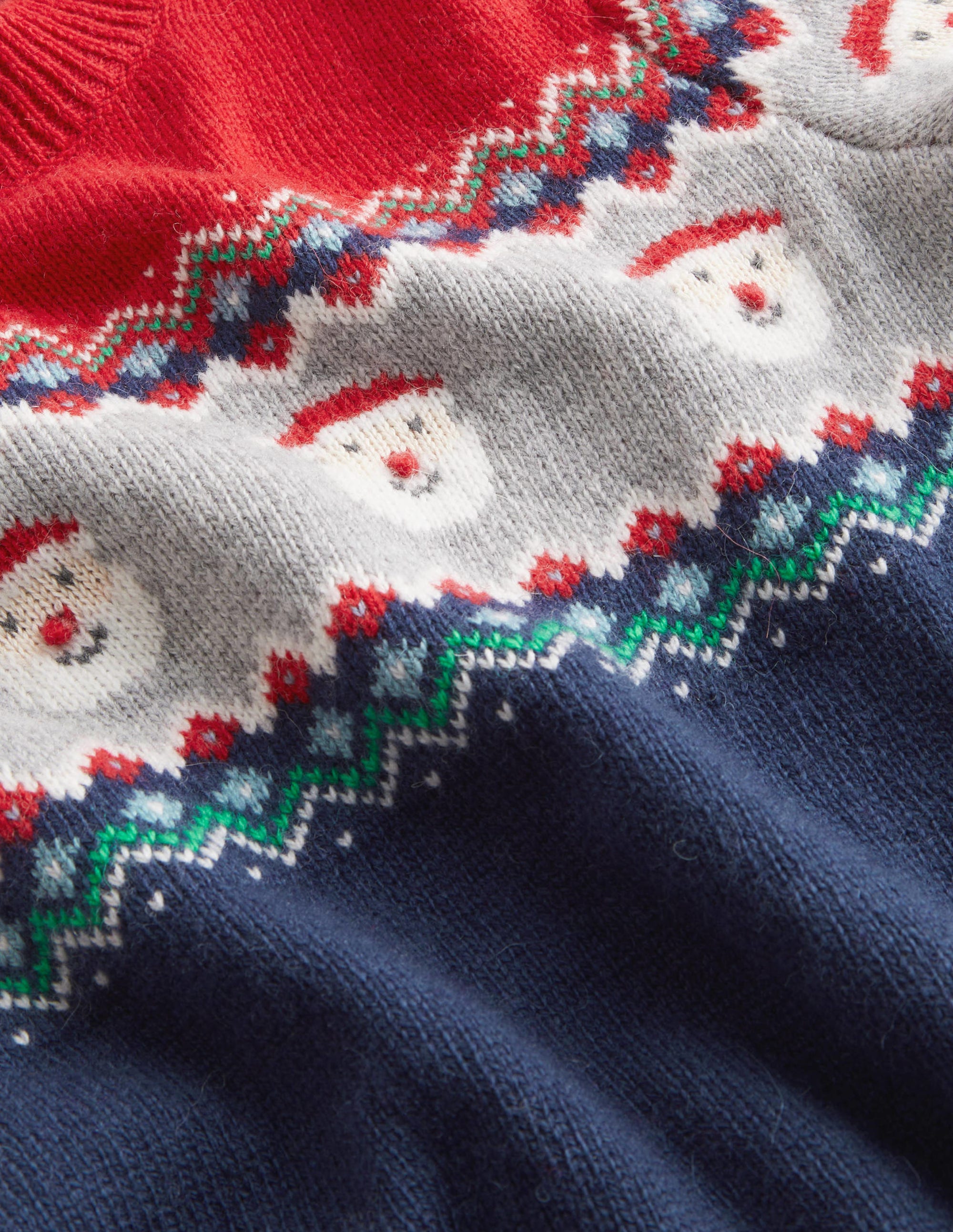 Navy Fair Isle Christmas Jumper-Têtes de père Noël bleu marine universitaire - Image 3