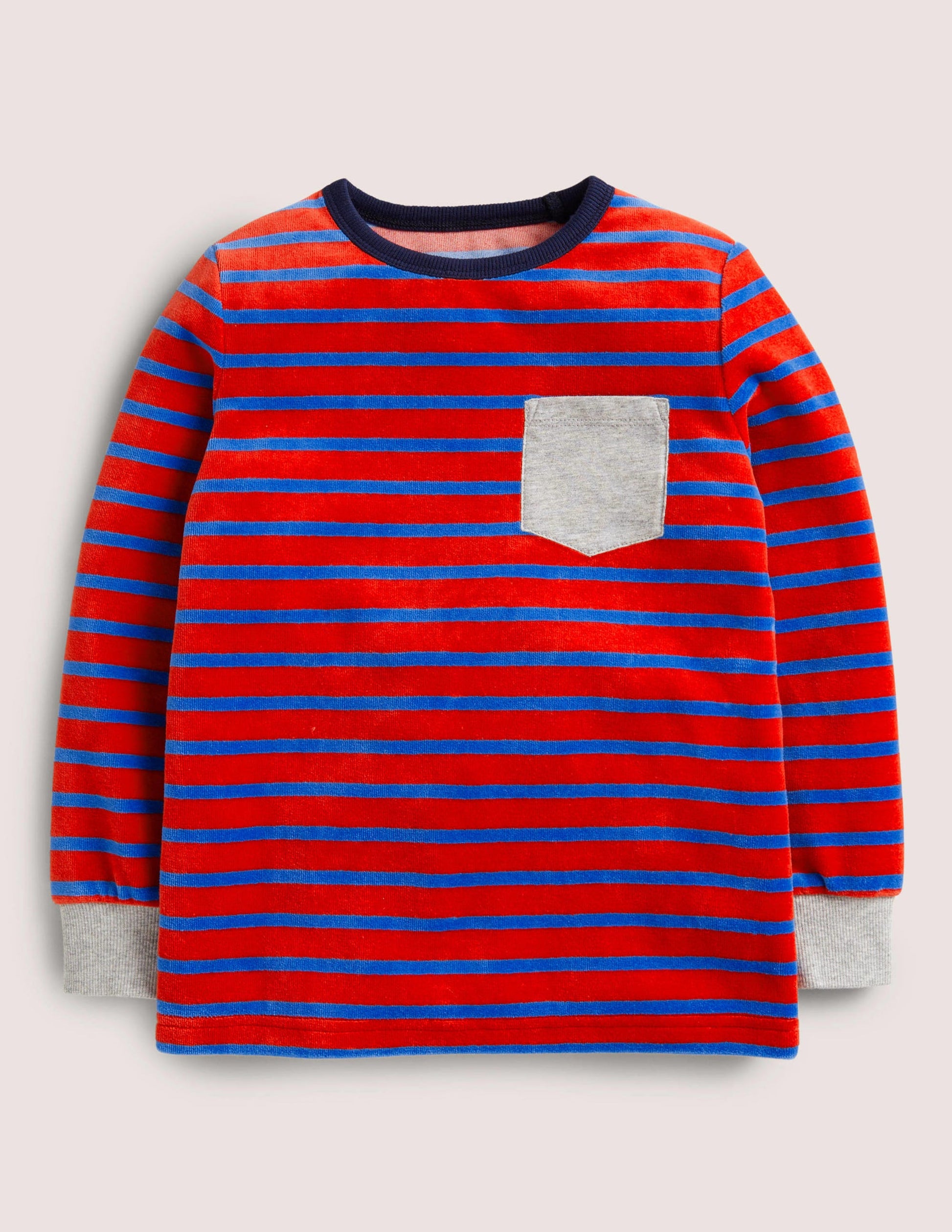 Velours-Oberteil ohne Logo-Rockabilly-Rot/Marokko-Blau-1