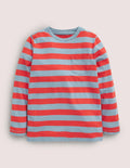 Long-sleeved Washed T-shirt-Blue/Red
