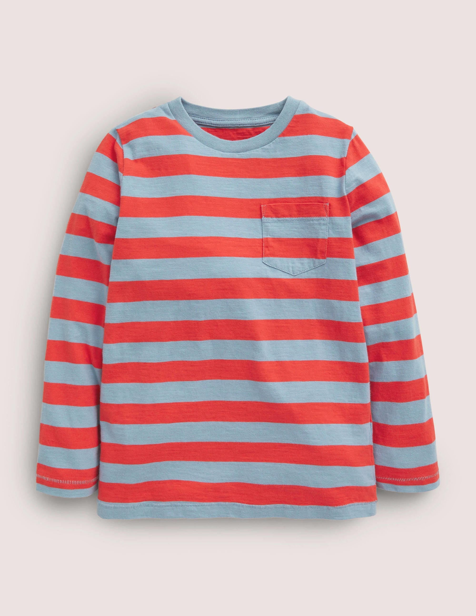 Long-sleeved Washed T-shirt-Blue/Red - Image 1