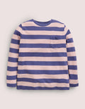 T-shirt délavé à manches longues-Rose/bleu